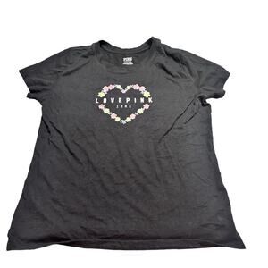 Pink by VS Love Pink Heart Floral Black T-Shirt size Small
